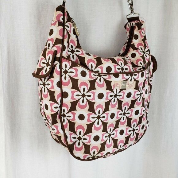 Bumble Collection Chloe Convertible Diaper Bag Chocolate Brown Pink - Picture 3 of 6